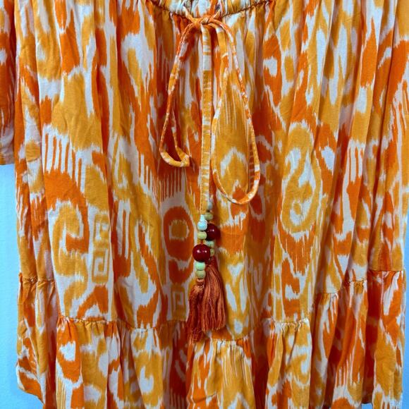 Women’s Dress Size Small Orange Resort Beach Vacation Cover Up Ruffles Print - Picture 3 of 7